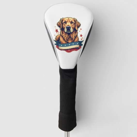 Retro-patriotisches Golden-Retriever-Gravur-T-Shir Golf Headcover (Vorderseite)