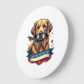 Retro-patriotisches Golden-Retriever-Gravur-T-Shir Große Wanduhr (Winkel)