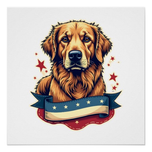 Retro-patriotisches Golden-Retriever-Gravur-T-Shir Poster (Vorderseite)