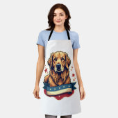 Retro-patriotisches Golden-Retriever-Gravur-T-Shir Schürze (Getragen)
