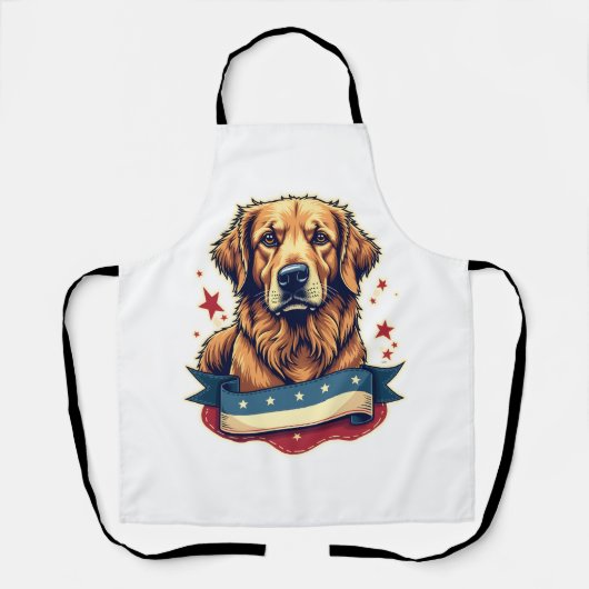 Retro-patriotisches Golden-Retriever-Gravur-T-Shir Schürze (Vorderseite)
