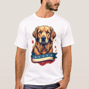 Retro-patriotisches Golden-Retriever-Gravur-T-Shir T-Shirt
