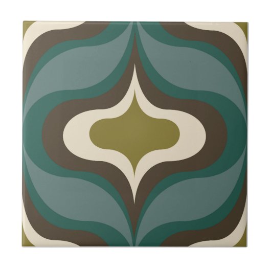 Retro Pattern Brown Green Fliese (Vorderseite)
