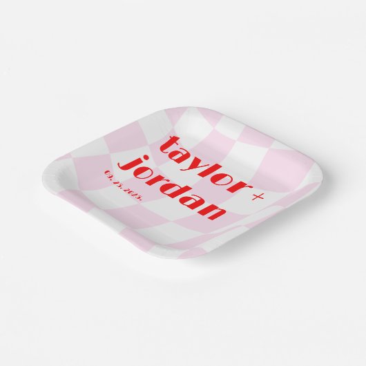 Retro Pattern Disco Fett Typografie Rosa Pappteller (Gewinkelt)