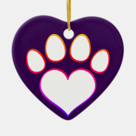 Retro Paw Print mit Herz Keramik Ornament