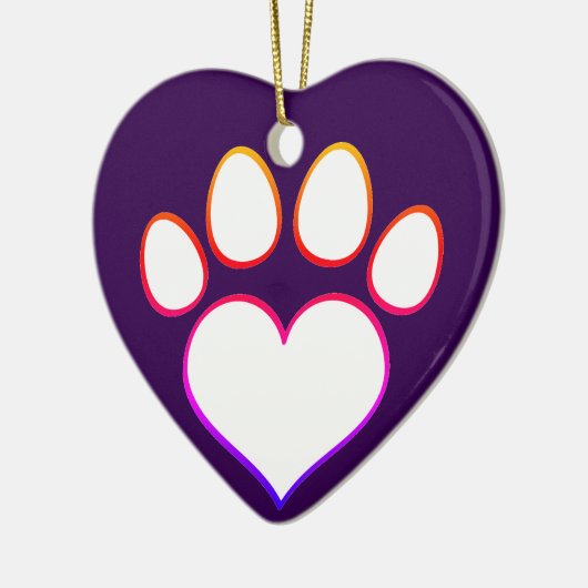 Retro Paw Print mit Herz Keramik Ornament (Links)