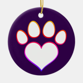 Retro Paw Print mit Herz Keramik Ornament