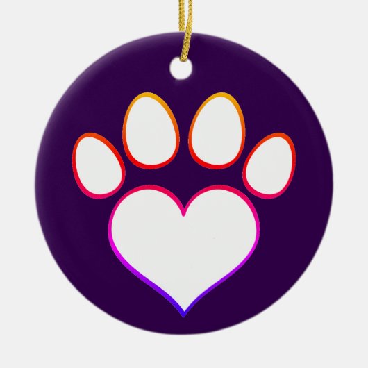 Retro Paw Print mit Herz Keramik Ornament (Vorne)