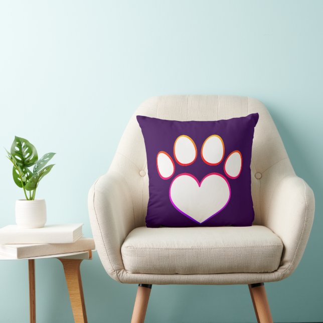 Retro Paw Print mit Herz Kissen (Stuhl )