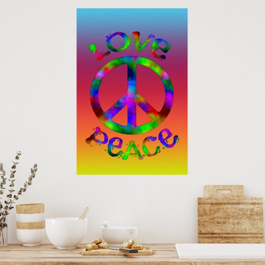 Retro Peace and Liebe Krawatte Dye Design Poster (Küche)