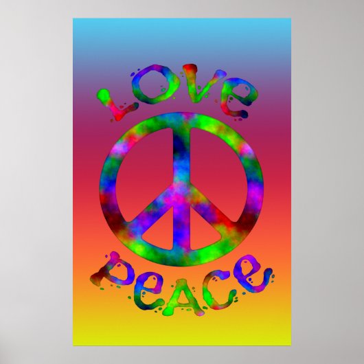 Retro Peace and Liebe Krawatte Dye Design Poster (Vorne)