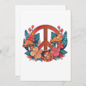 Retro Peace Floral Sign Einladung (Vorne/Hinten)