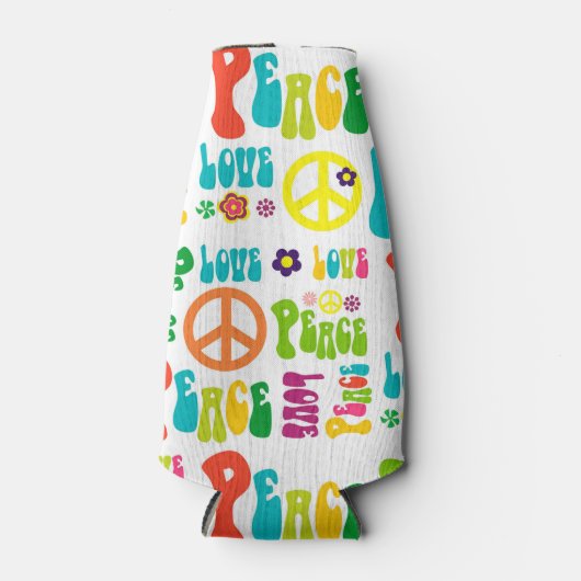 Retro Peace Hippy Sign Muster Flaschenkühler (Vorderseite)