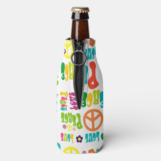 Retro Peace Hippy Sign Muster Flaschenkühler (Flasche Rückseite)