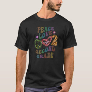 Retro PEACE LIEBE 2ND GRADE Groovy Leopard Print S T-Shirt