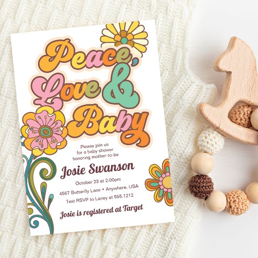 Retro Peace Liebe Baby Daisy Baby Shower Einladung