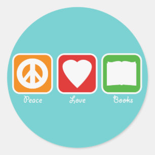 Retro Peace, Liebe, Bücher Sticker (dunkel)