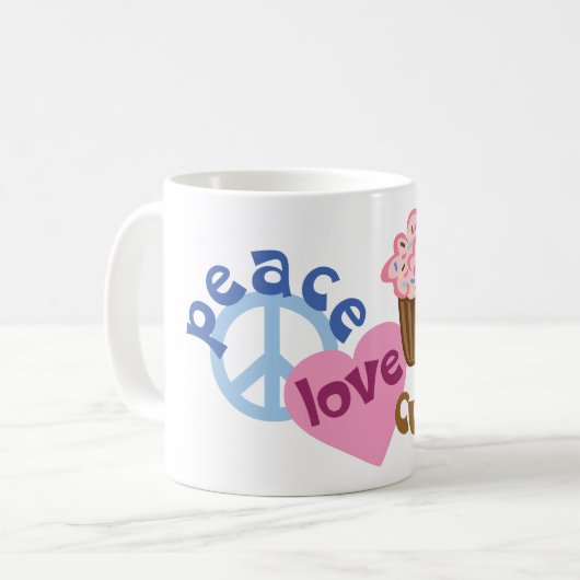Retro Peace Liebe Cupcakes Kaffee Tasse (Vorderseite Links)
