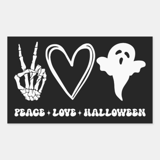 Retro Peace Liebe Halloween Rechteckiger Aufkleber (Vorderseite)
