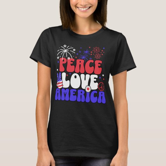 Retro Peace Liebe und Amerika T-Shirt (Vorderseite)