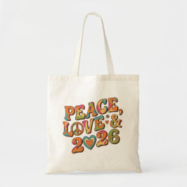 Retro Peace Love 2026 Groovy Tote Bag Tragetasche