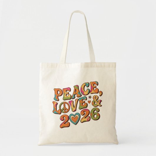 Retro Peace Love 2026 Groovy Tote Bag Tragetasche (Vorne)
