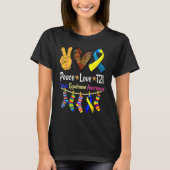 Retro Peace Love Cure Blue World Down Syndrome Awa T-Shirt (Vorderseite)