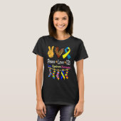 Retro Peace Love Cure Blue World Down Syndrome Awa T-Shirt (Vorne ganz)