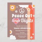 Retro Peace Out 10. Geburtstag Einladung (Vorne/Hinten)