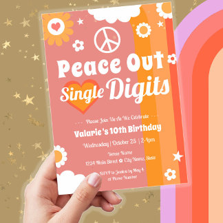 Retro Peace Out 10. Geburtstag Einladung