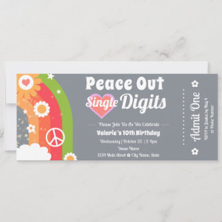 Retro Peace Out 10. Geburtstagskarte Einladung