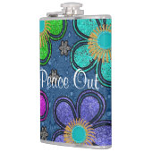 Retro Peace Out Hippie Style Blume Power Muster Flachmann (Links)