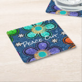 Retro Peace Out Hippie Style Blume Power Muster Rechteckiger Pappuntersetzer (angewinkelt)