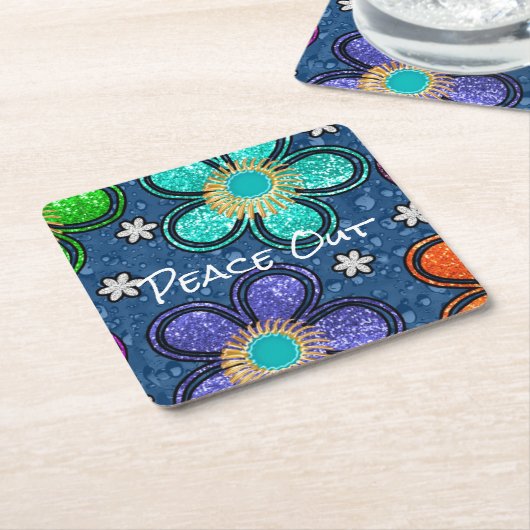 Retro Peace Out Hippie Style Blume Power Muster Rechteckiger Pappuntersetzer (angewinkelt)