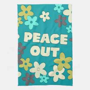 Retro Peace Out Quote Hippie-Blume Geschirrtuch