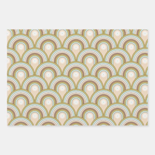 Retro Peace Rainbow Dove Neutral Fun Floral Geschenkpapier Set (Vorderseite)