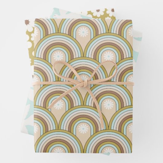 Retro Peace Rainbow Dove Neutral Fun Floral Geschenkpapier Set (Beispiel)
