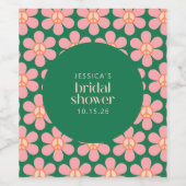 Retro Peace Sign Blumen Green Pink Brautparty Weinetikett (Einzelnes Label)