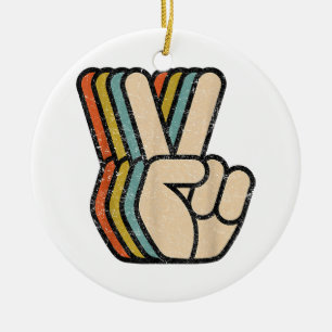 Retro Peace Sign / Fingers Vintag 60er 70er 80er C Keramik Ornament