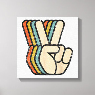 Retro Peace Sign / Fingers Vintag 60er 70er 80er C Leinwanddruck