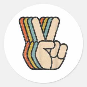 Retro Peace Sign / Fingers Vintag 60er 70er 80er C Runder Aufkleber