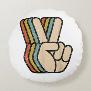 Retro Peace Sign / Fingers Vintag 60er 70er 80er C Rundes Kissen