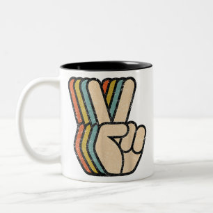 Retro Peace Sign / Fingers Vintag 60er 70er 80er C Zweifarbige Tasse