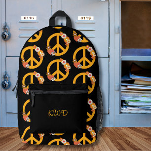 Retro Peace Sign Monogram Bedruckter Rucksack