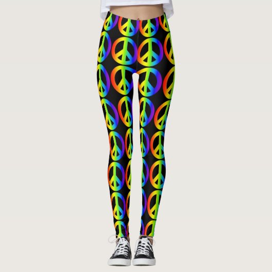 Retro Peace Sign Neon Leggings (Vorderseite)