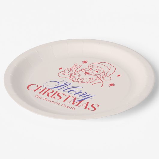 Retro Peace Sign Weihnachten Weihnachten Pappteller (Schrägansicht)