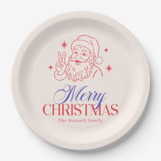 Retro Peace Sign Weihnachten Weihnachten Pappteller (Vorderseite)