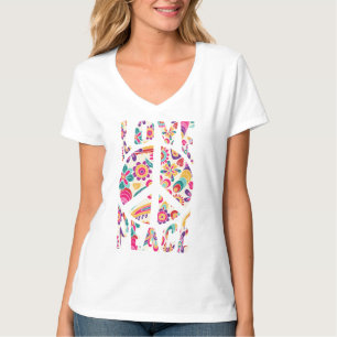 Retro Peace und Liebe Floral T-Shirt