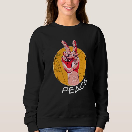 Retro Peace Vintage Passion Hand  Fingers Happines Sweatshirt (Vorderseite)