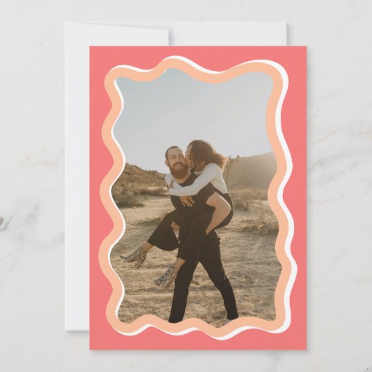 Retro peach curve squiggle wavy wedding photo einladung (Rückseite)